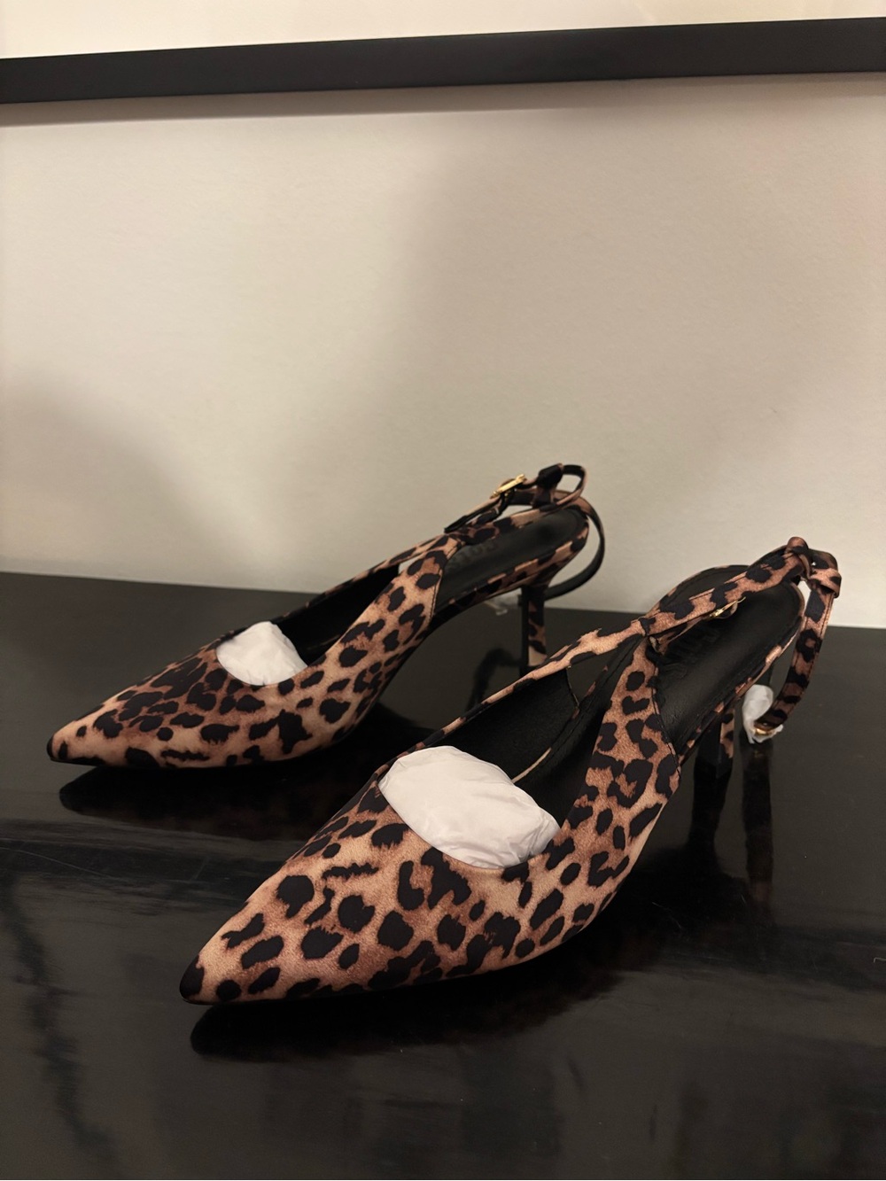 Leopard Print Pointed Toe Slingback Heels - Brown/Black